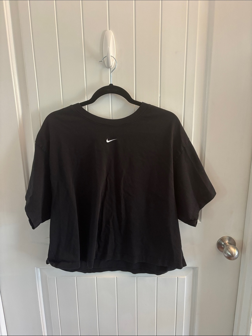 Nike Black Boxy Cropped Swoosh Tee